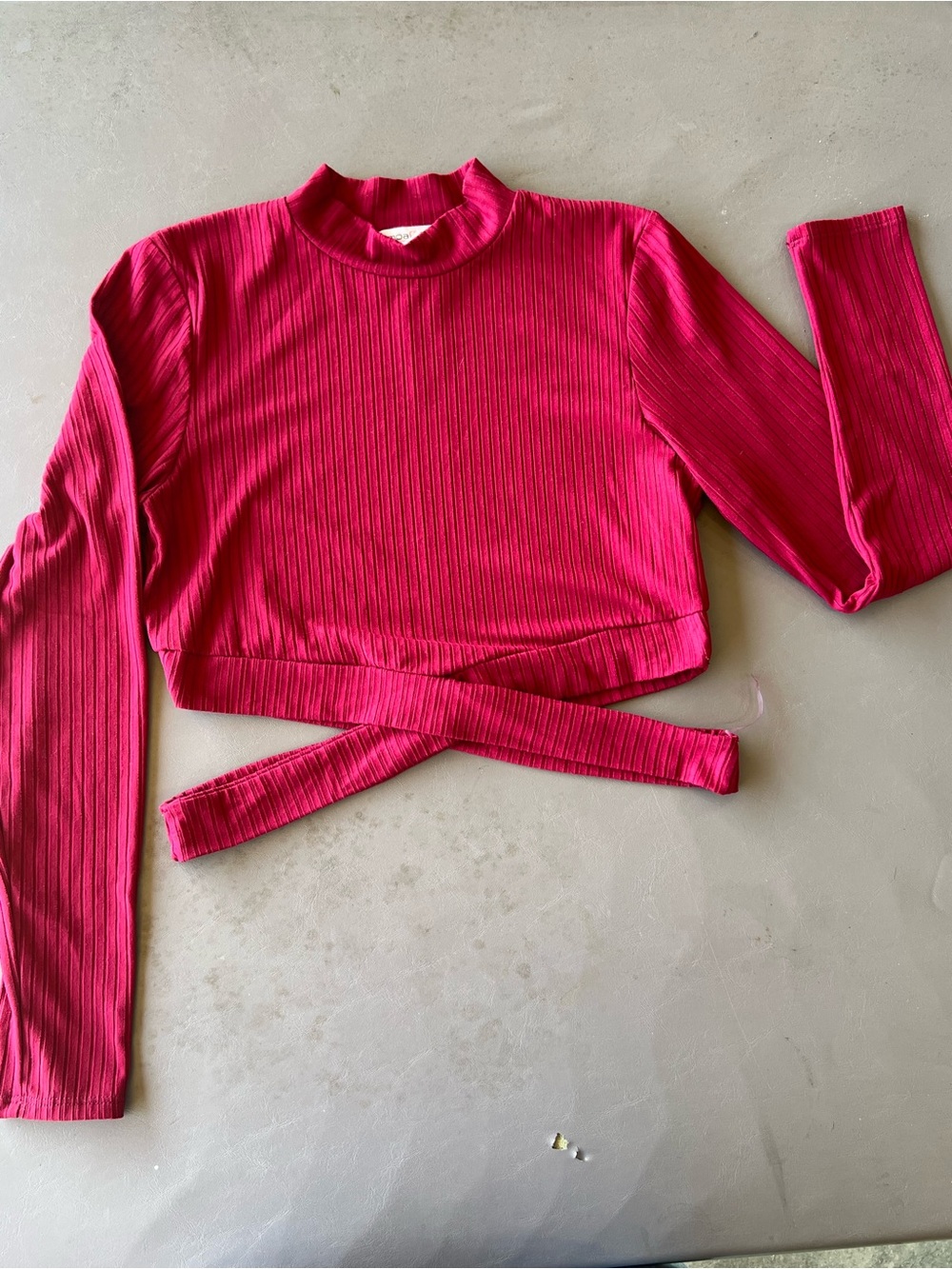 Ribbed Long Sleeve Crop Top in Bright Fuchsia